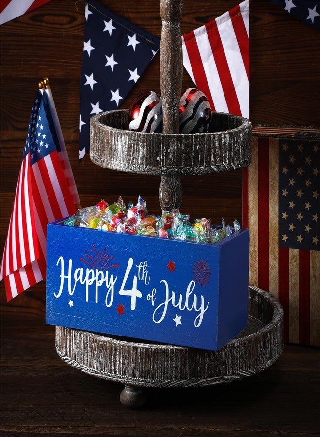 Anglechic 4th of July Candy Dish Wooden Patriotic Candy Bowl for Tiered Tray 4th of July Dishes 4th of July Bowl Wood Serving Bowl for Independence Day Table Shelf Home Decoration (Blue, Happy Style) - Image 3